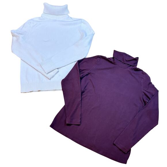 Lot of 2 Lands End Sz Med P (10-12) Turtleneck Top & Sweater Winter Essentials - Picture 1 of 6